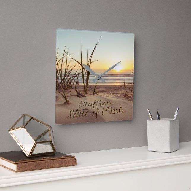 Bluffton State of Mind Skriven i sanden SC Beach Fyrkantig Klocka (Kontor)