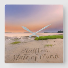 Bluffton State of Mind Skriven i sanden SC Beach Fyrkantig Klocka