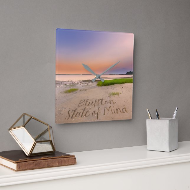 Bluffton State of Mind Skriven i sanden SC Beach Fyrkantig Klocka (Kontor)