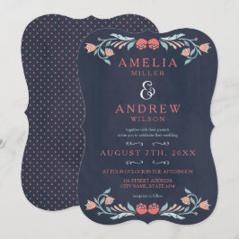 Bluish Chalkboard Elegant Blommigt Bröllop Inbjudningar