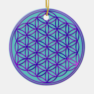 Blume des Lebens/Flower of Life rosa blått Julgransprydnad Keramik