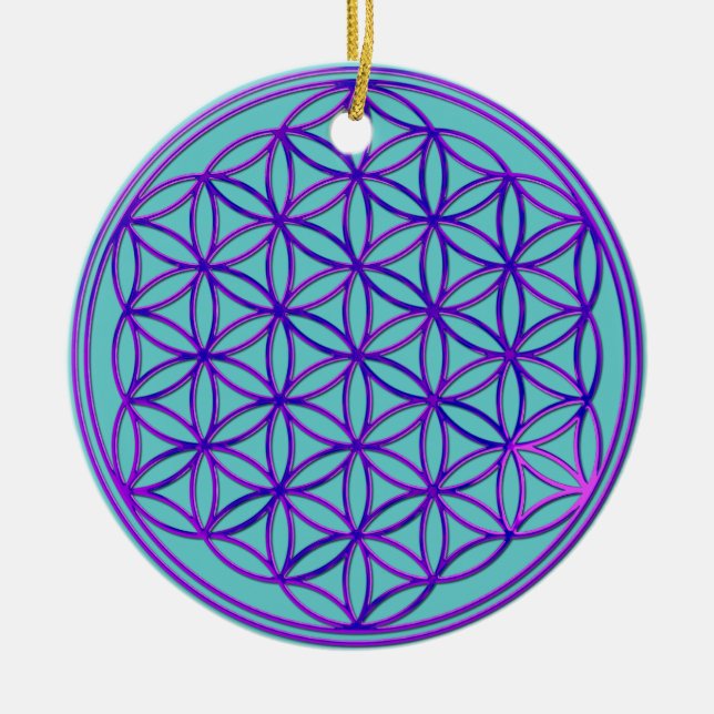 Blume des Lebens/Flower of Life | rosa blått Julgransprydnad Keramik (Framsidan)