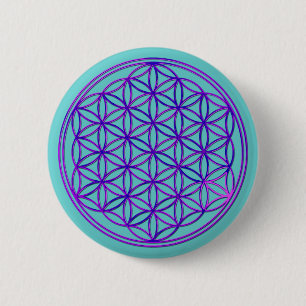 Blume des Lebens/Flower of Life rosa blått Knapp