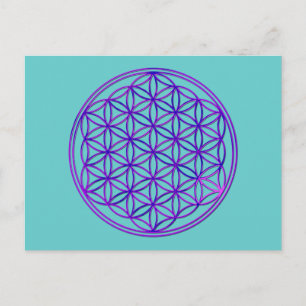 Blume des Lebens/Flower of Life rosa blått Vykort
