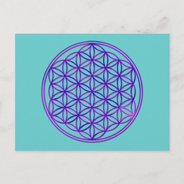 Blume des Lebens/Flower of Life | rosa blått Vykort (Framsida)