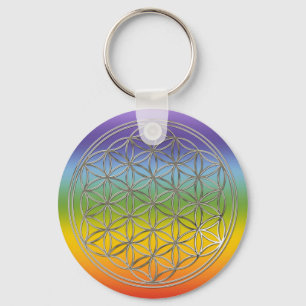 Blume des Lebens/Flower of Life silver chakren Nyckelring