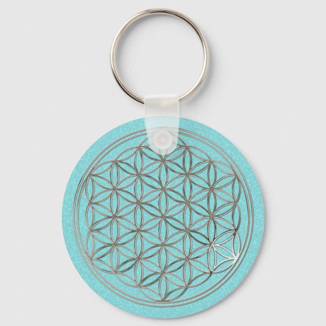 Blume des Lebens/Flower of Life | silver cyan Nyckelring (Framsida)