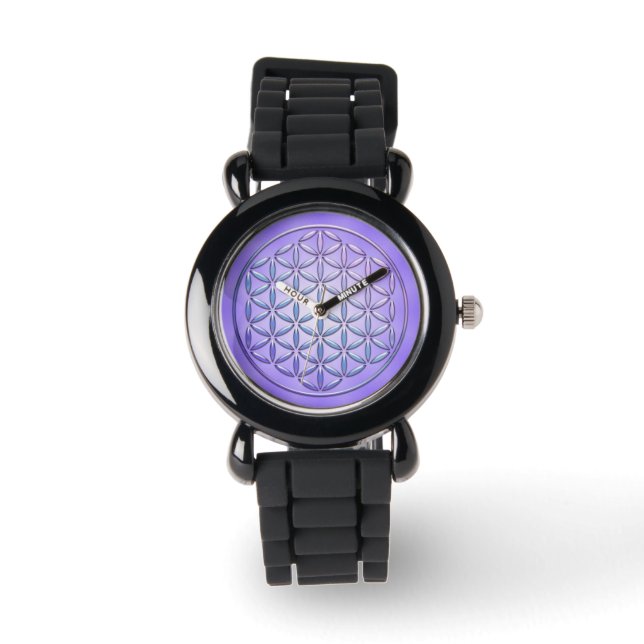 Blume des Lebens - frimärke violet Armbandsur (Framsida)