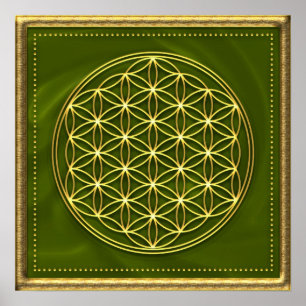Blume des Lebens - grün - guld Poster