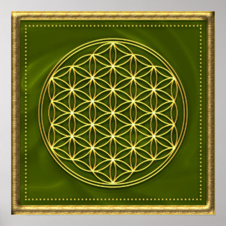 Blume des Lebens - grün - guld Poster