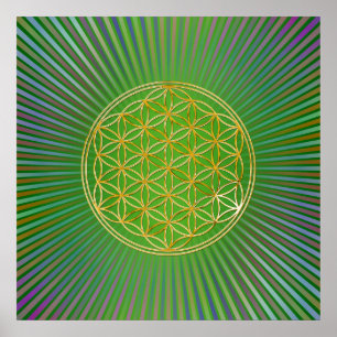 Blume des Lebens - guld Poster