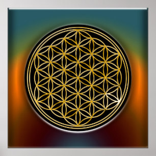 Blume des Lebens - guld Poster