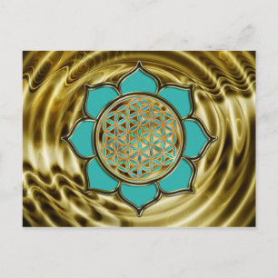 Blume des Lebens Lotus - türkis / golden vågar Vykort