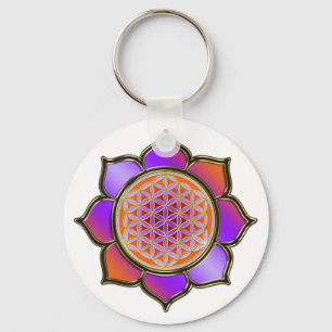 Blume des Lebens Lotus - violet orange / trans. Nyckelring