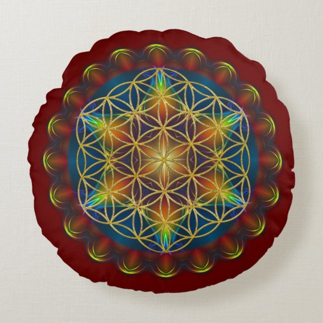 Blume des Lebens - Mandala III Rund Kudde (Framsidan)