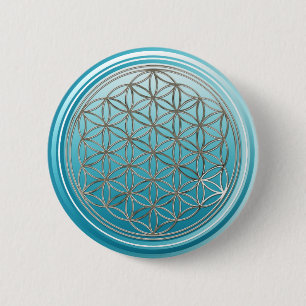 Blume des Lebens - SILVER cyan Knapp