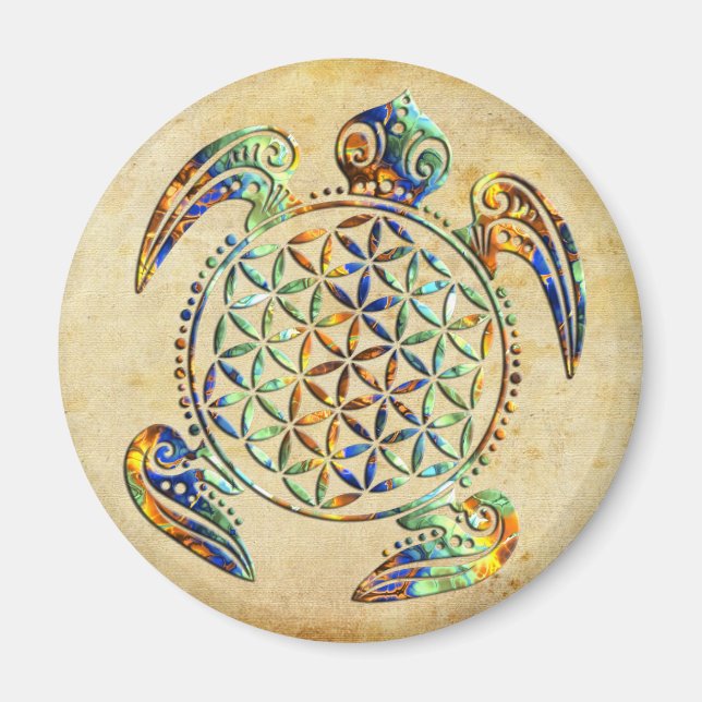 Blume des Lebens - sköldpaddans färgad Magnet (Framsidan)