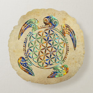 Blume des Lebens - sköldpaddans färgad Rund Kudde
