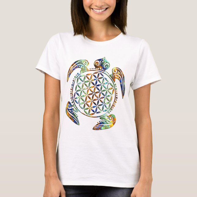 Blume des Lebens - sköldpaddans färgad T Shirt (Framsida)