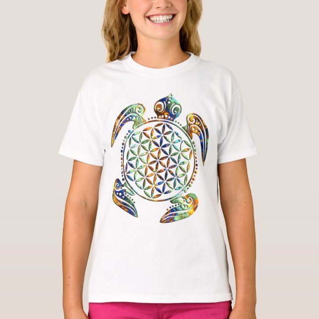 Blume des Lebens - sköldpaddans färgad T Shirt (Framsida)