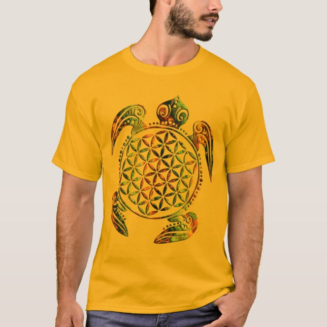 Blume des Lebens - sköldpaddans färgad T-shirt (Framsida)