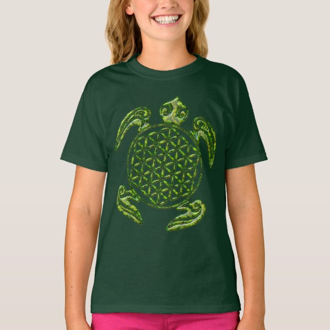 Blume des Lebens - sköldpaddans grönt T-shirt (Framsida)