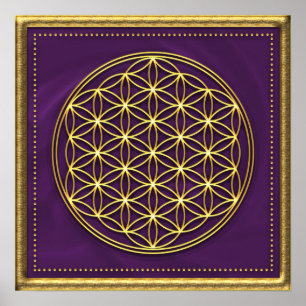 Blume des Lebens - violett / guld Poster