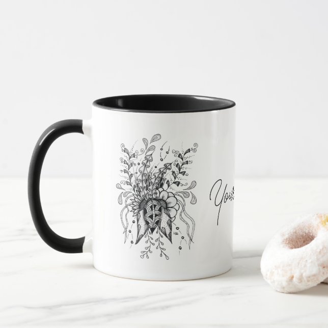 Blume Zen Art, Tusche Zeichnung -  Mugg (Med munk)