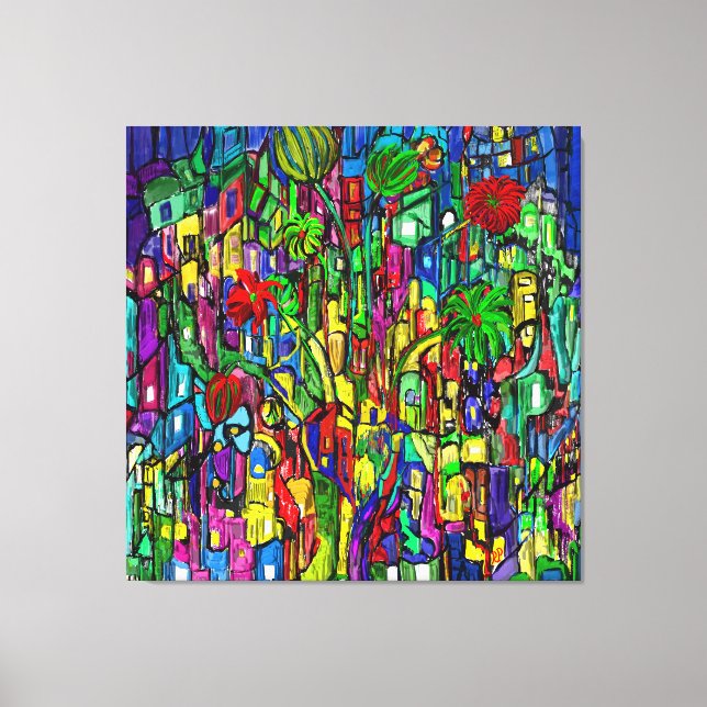 Blumen-Baum im Häusermeer. Canvastryck (Framsida)