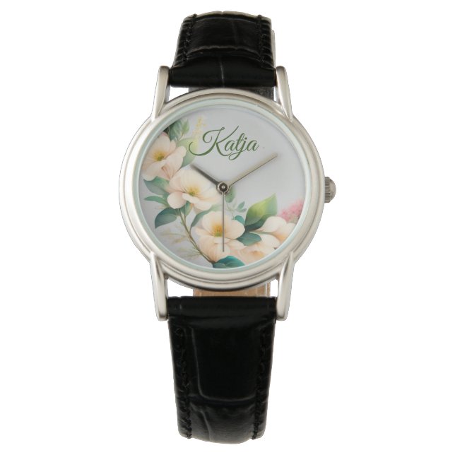 Blumen in creme weiß armbandsur (Framsida)