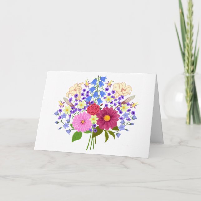 Blumenstrauss Vit Vikad Greeting Card Kort (Framsida)