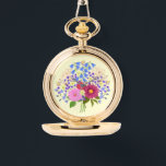 Blumenstrauss Yellow Necklace Watch Armbandsur<br><div class="desc">A pocket watch with an image of a beautiful flower bouquet. The background,  image and text can be modified. Original artwork by W.B.</div>