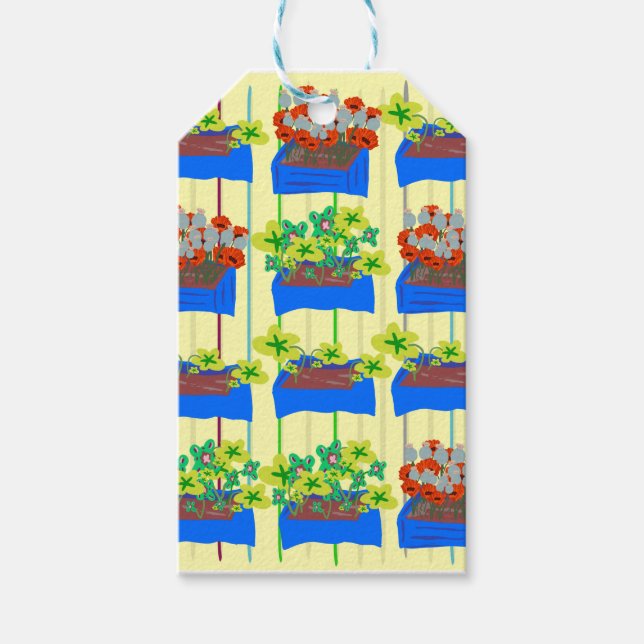 Blumentöpfe mit Blumen  Presentetikett (Framsidan)