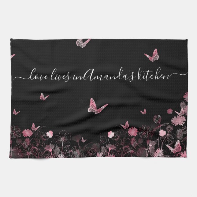 Blunda fält med fjärilar kökshandduk (Horisontell)