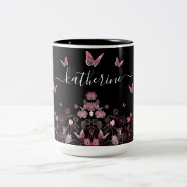 Blunda fält med fjärilar Två-Tonad mugg