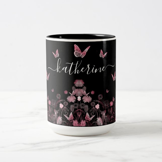 Blunda fält med fjärilar Två-Tonad mugg (Center)