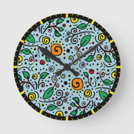 Blunda Mönster orange Swirl Berry på Teal Rund Klocka