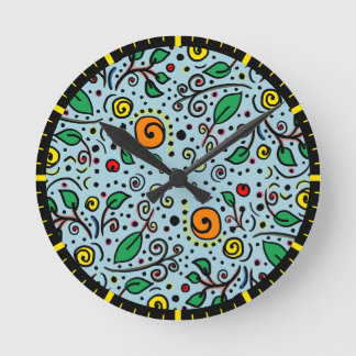 Blunda Mönster orange Swirl Berry på Teal Rund Klocka