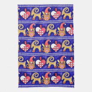 Blurvit och röd svensk julvattenfärg kökshandduk