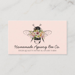 Blus Rosa Cute Hearts Blommigt Apiary honey Bee Visitkort