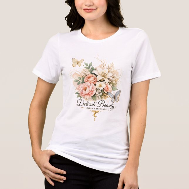 Blusa Oversize Blanca Mujer con Flores Elegantes  T Shirt (Framsida)