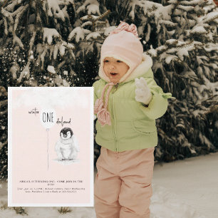 Blush 1-årsdag Vintervondemansdag Födelsedag Inbjudningar
