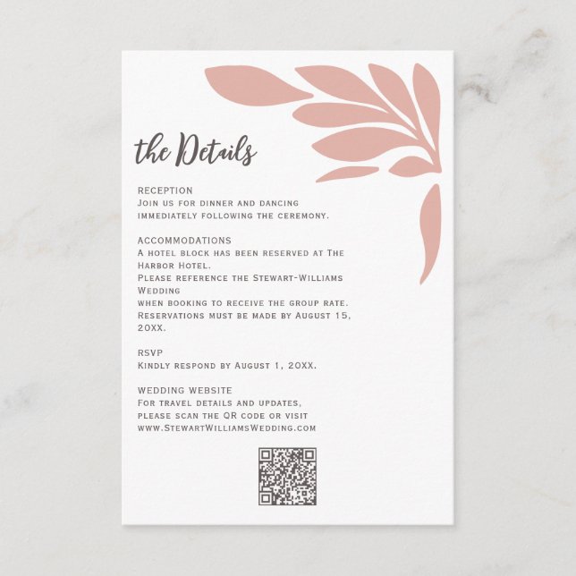 Blush Abstract Tropical Floral Leaf Wedding  Tilläggskort (Framsida)