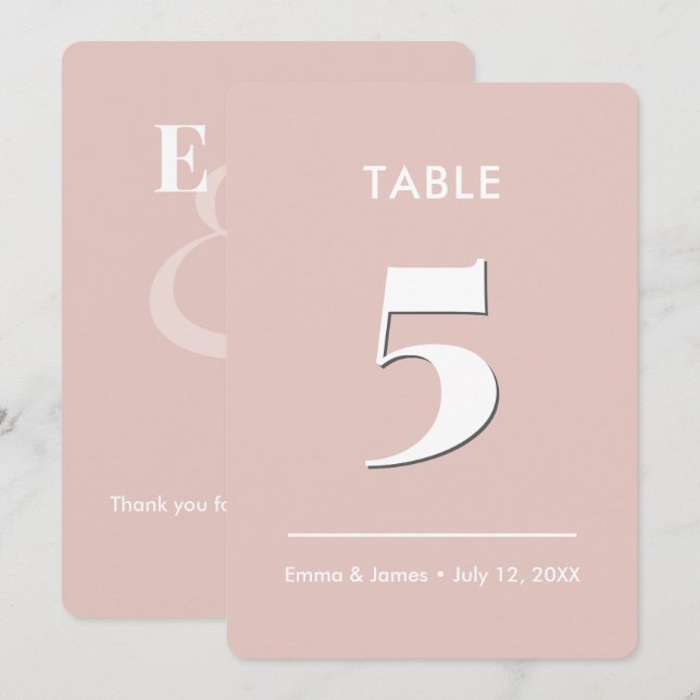 Blush Ampersand Bröllop | Bordnummer Inbjudningar (Fram/baksida)