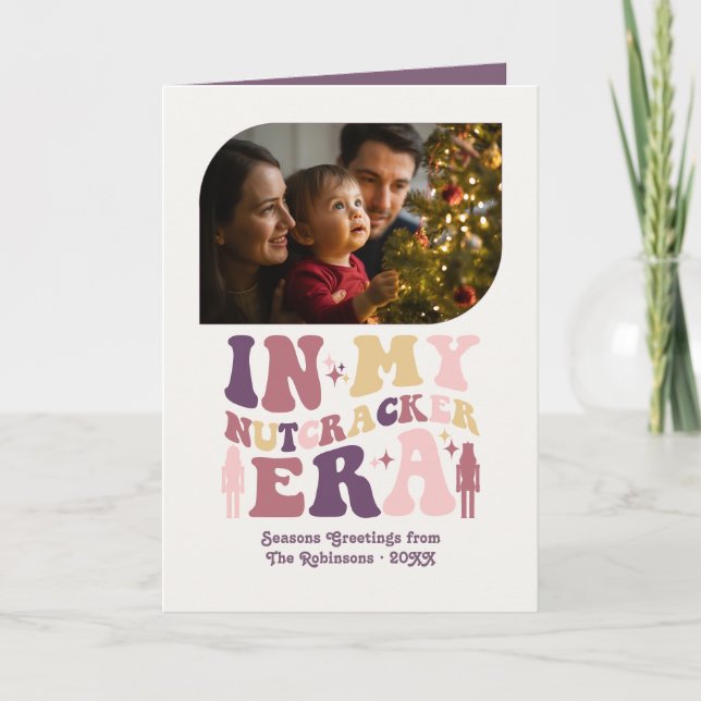 Blush and Berry Fun Retro Christmas Photos Helgkort (Framsida)