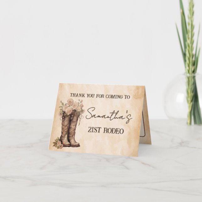 Blush and Boots 21st Birthday Thank you card Tack Kort (Framsida)