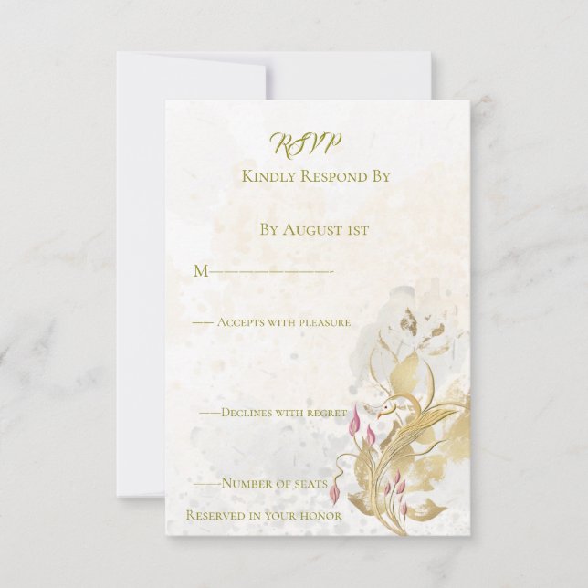  Blush and botanical gold Response Card OSA Kort (Framsida)
