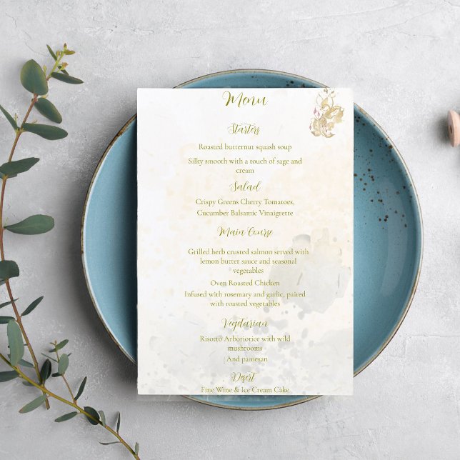 Blush and botanical leaves menu card (Skapare uppladdad)