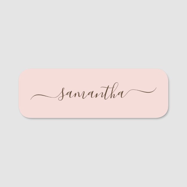 Blush and Dark Brown Elegant Swash Signature Namnbricka (Framsida)