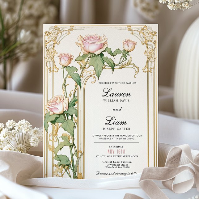 Blush and Gold Floral Wedding Invitation  Inbjudningar (Skapare uppladdad)